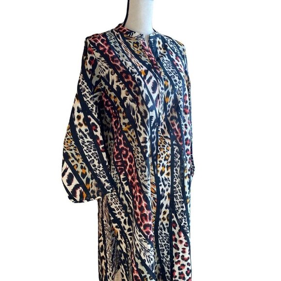 Animal print leopard long sleeves shift shirt-dress kaftan tunic kurta XS/S - Picture 8 of 12
